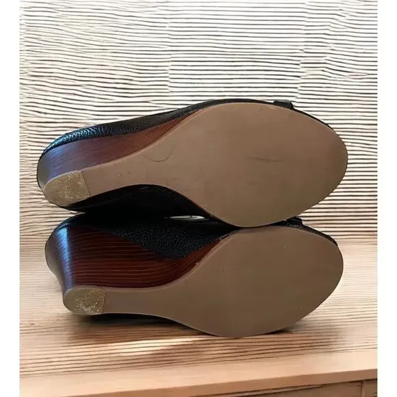 Tory Burch Leticia Peep Toe Leather Wedge Heels Size 7.5M - Picture 5 of 9